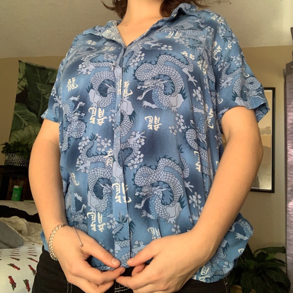 Blue dragon button up shirt